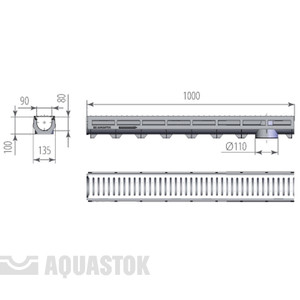 AQUA-TOP DN90 H100 со штампованной оцинкованной решеткой