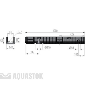 Лоток водоотводный пластиковый ЛВП NORMA DN100 H120