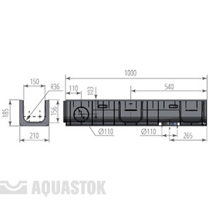 Лоток водоотводный пластиковый ЛВП NORMA DN150 H185